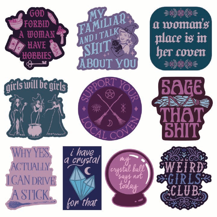 Funny Multi Witchy Stickers Nerdy Halloween Tee
