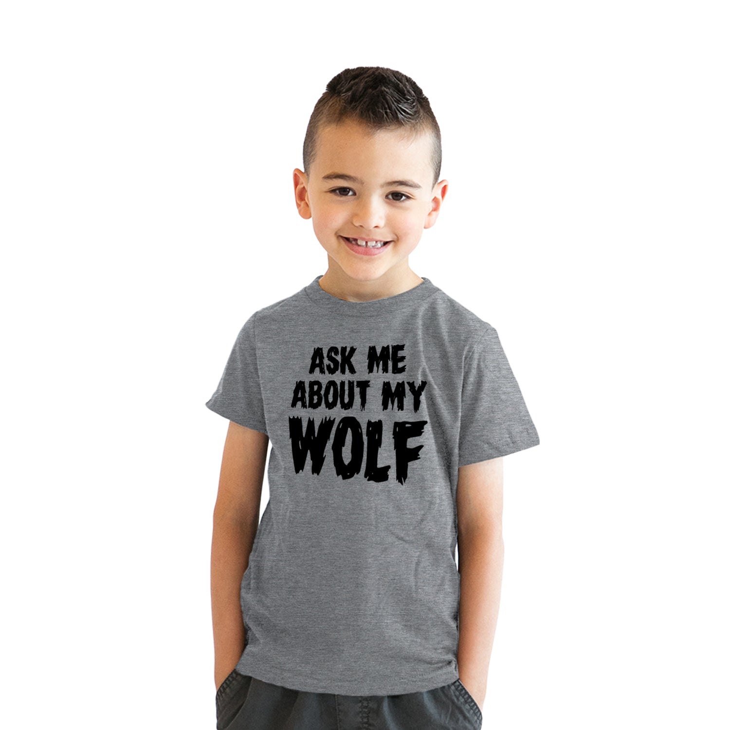 Funny Light Heather Grey - Wolf Ask Me About My Wolf Flip Youth T Shirt Nerdy Flip Animal Tee