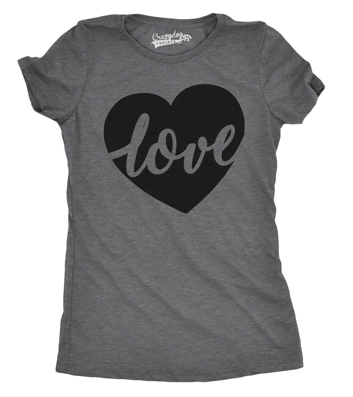 Funny Dark Heather Grey Love Heart Script Womens T Shirt Nerdy Valentine&#39;s Day Tee