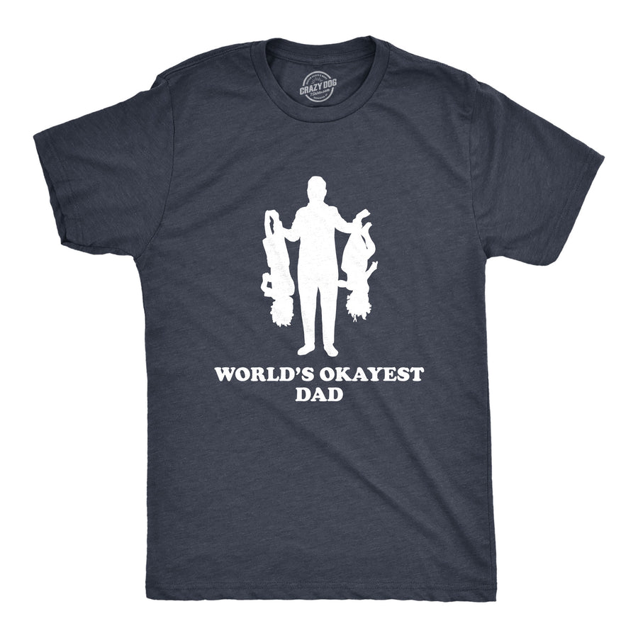 Funny Heather Navy Upside Down Kids World's Okayest Dad Mens T Shirt Nerdy Father's Day Okayest Tee