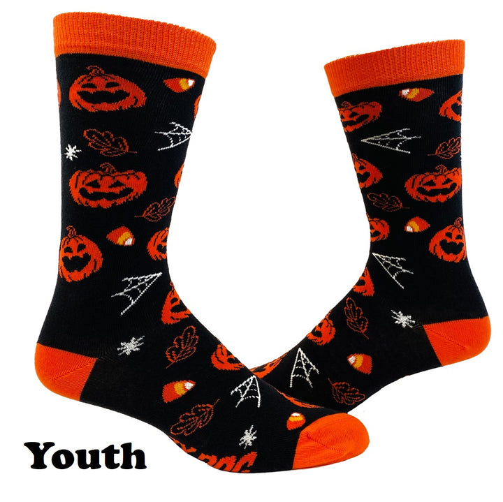 Funny Pumpkin Youth Jack-O-Lantern Sock Nerdy Halloween Tee