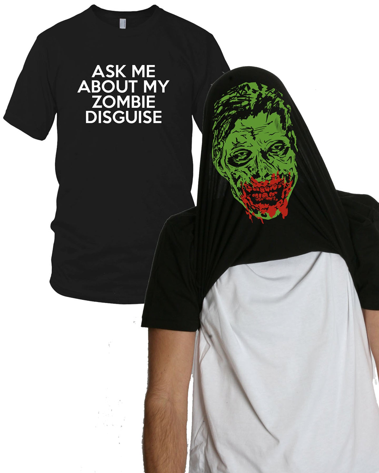 Funny Black Ask Me About My Zombie Disguise Flip Mens T Shirt Nerdy Halloween Flip zombie Tee