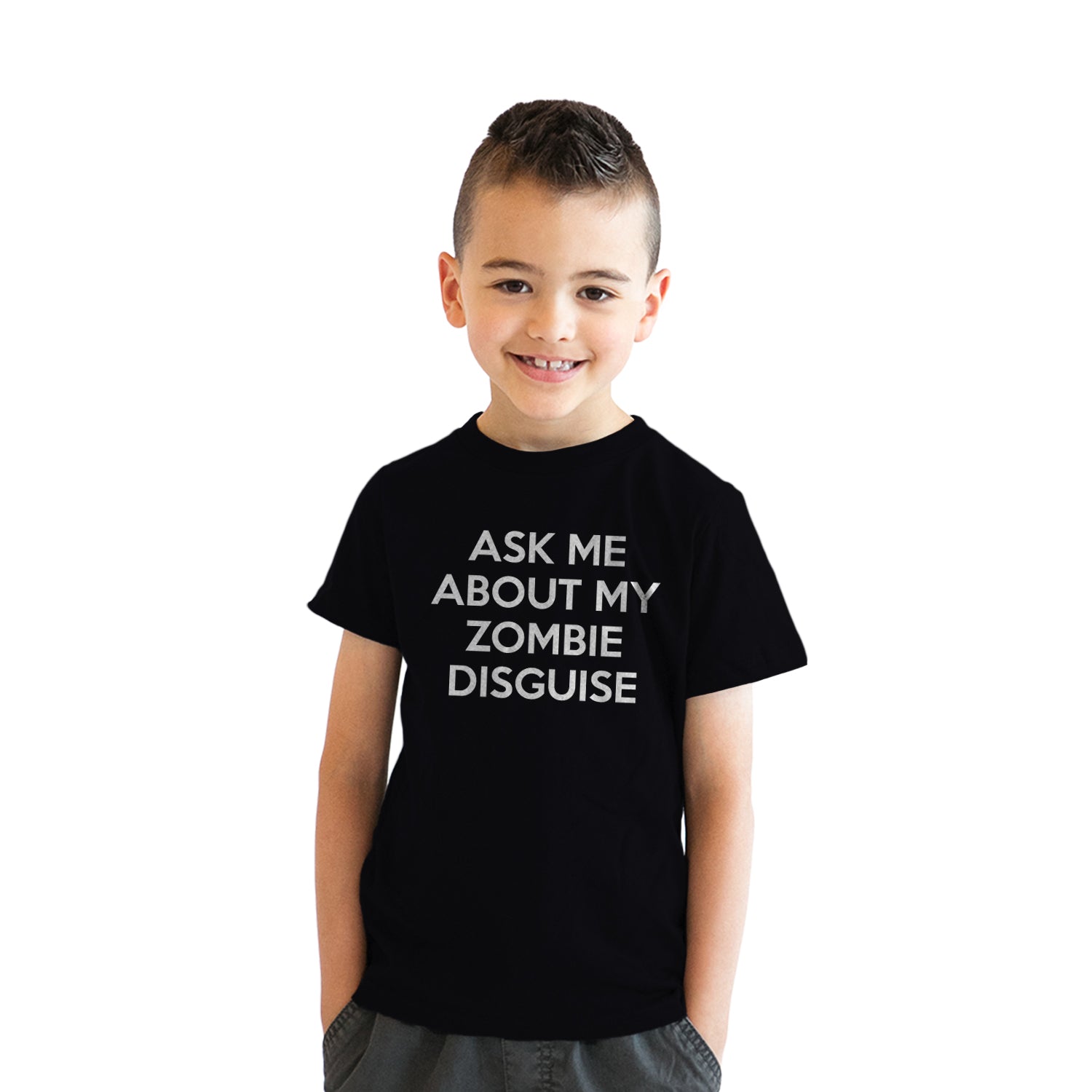 Funny Black - Zombie Ask Me About My Zombie Disguise Flip Youth T Shirt Nerdy Flip zombie Tee