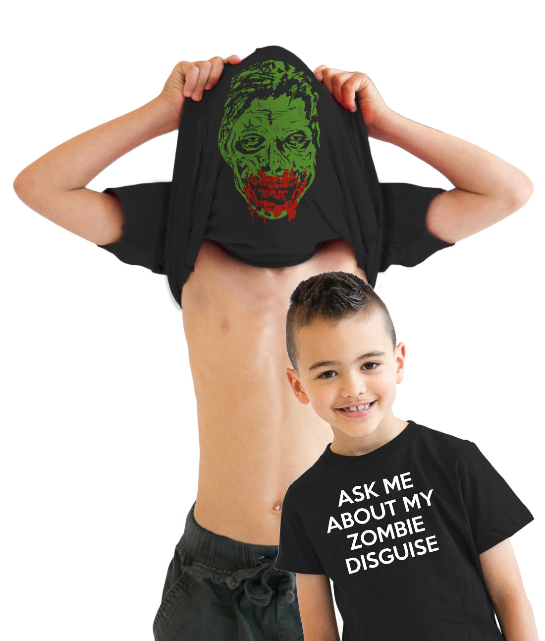 Ask Me About My Zombie Disguise Flip Youth T Shirt