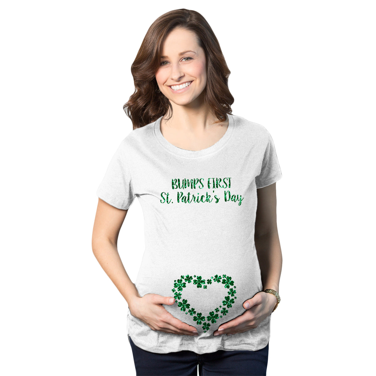 Funny White Bumps First St. Patrick’s Day Maternity T Shirt Nerdy Saint Patrick&#39;s Day Tee