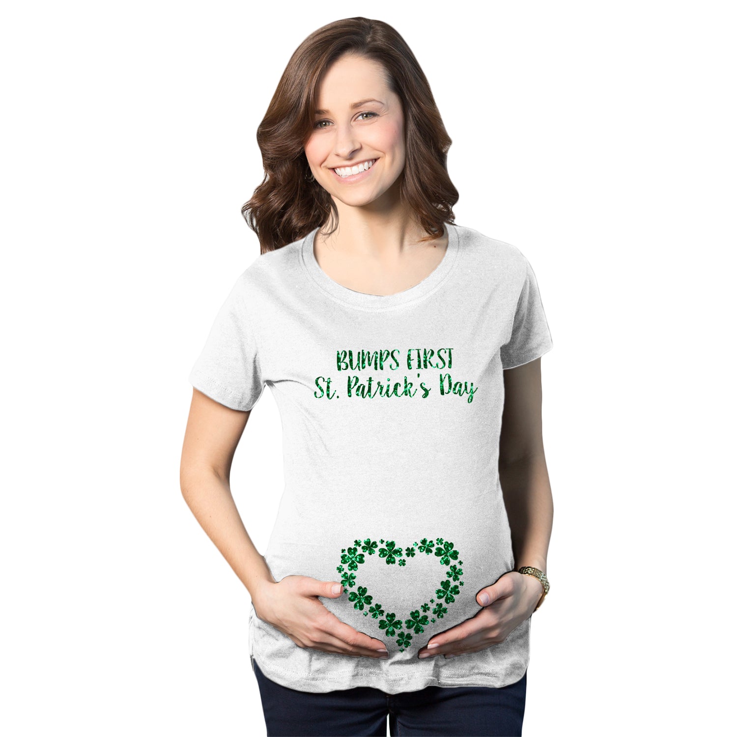 Funny White Bumps First St. Patrick’s Day Maternity T Shirt Nerdy Saint Patrick's Day Tee