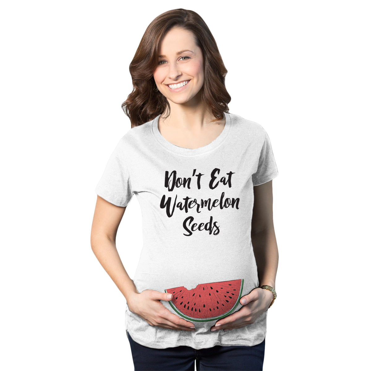 Funny White Don&#39;t Eat Watermelon Seeds Maternity T Shirt Nerdy food Tee