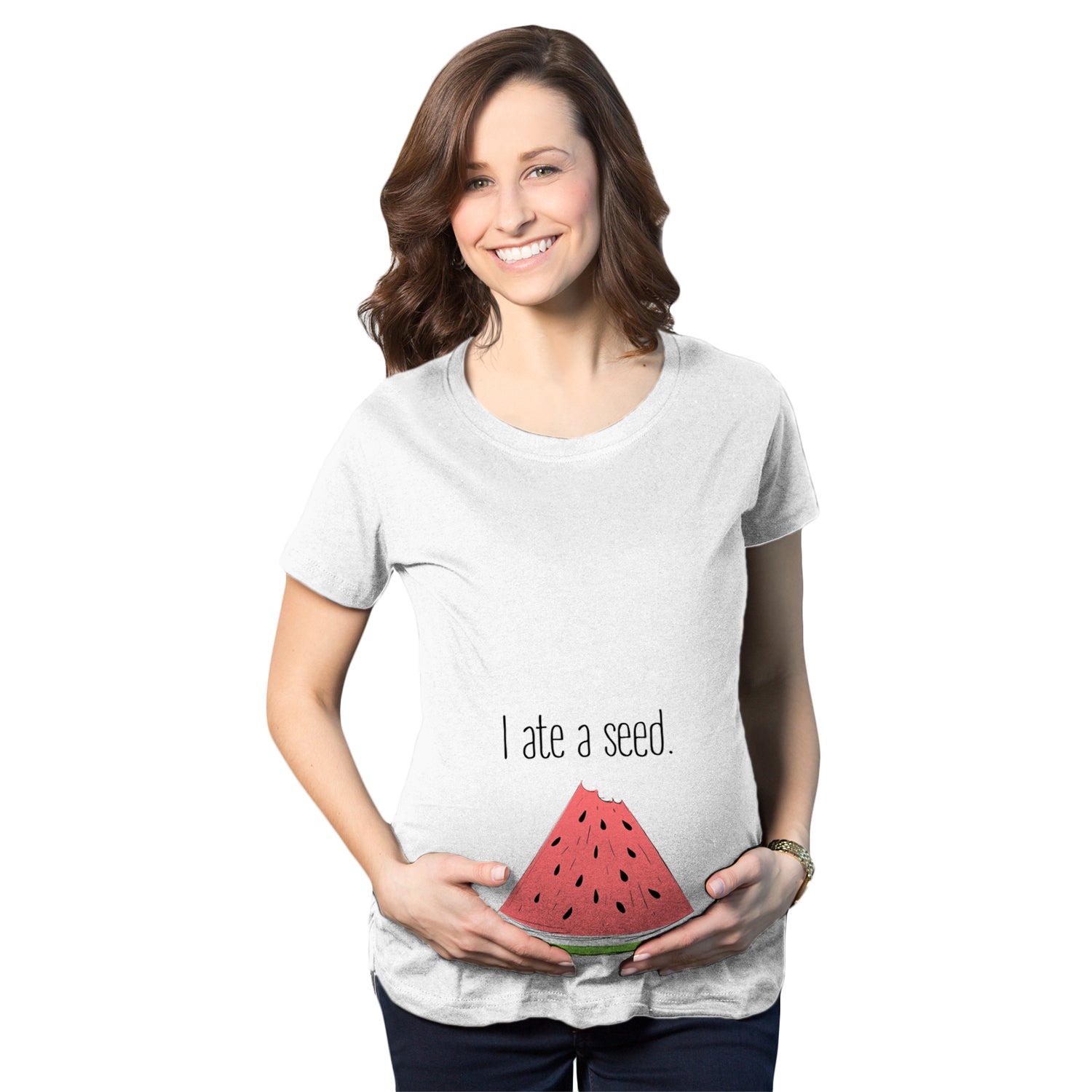 Funny White I Ate A Seed Maternity T Shirt Nerdy food Tee