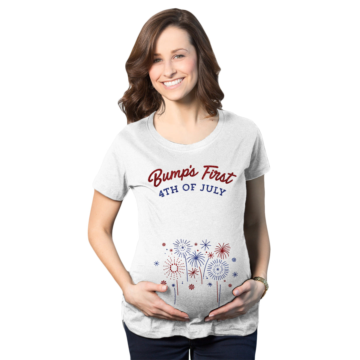Funny White Bump&#39;s First 4th Of July Maternity T Shirt Nerdy Fourth of July Tee