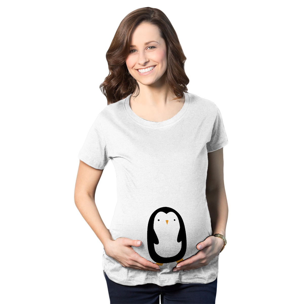 Funny White Penguin Maternity T Shirt Nerdy animal Tee