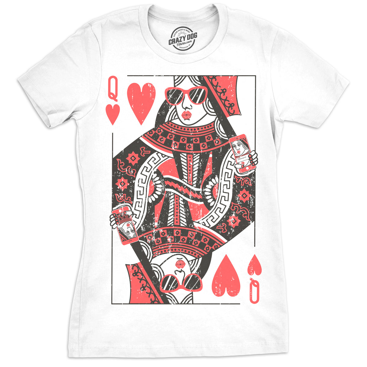 Funny White Queen Of Hearts Womens T Shirt Nerdy Valentine&#39;s Day Tee