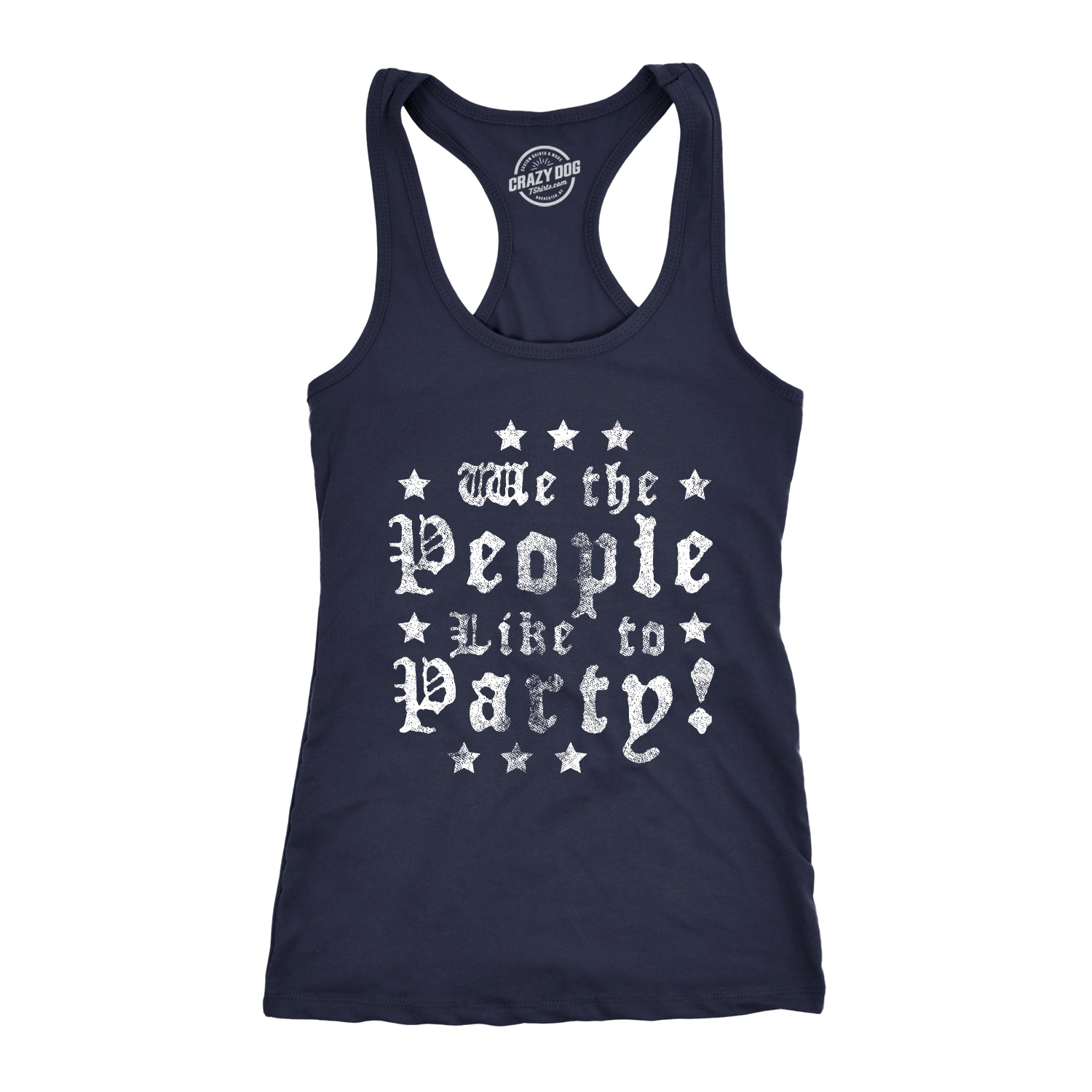 Funny Navy We The People Like To Party Womens Tank Top Nerdy Fourth of July Drinking Tee
