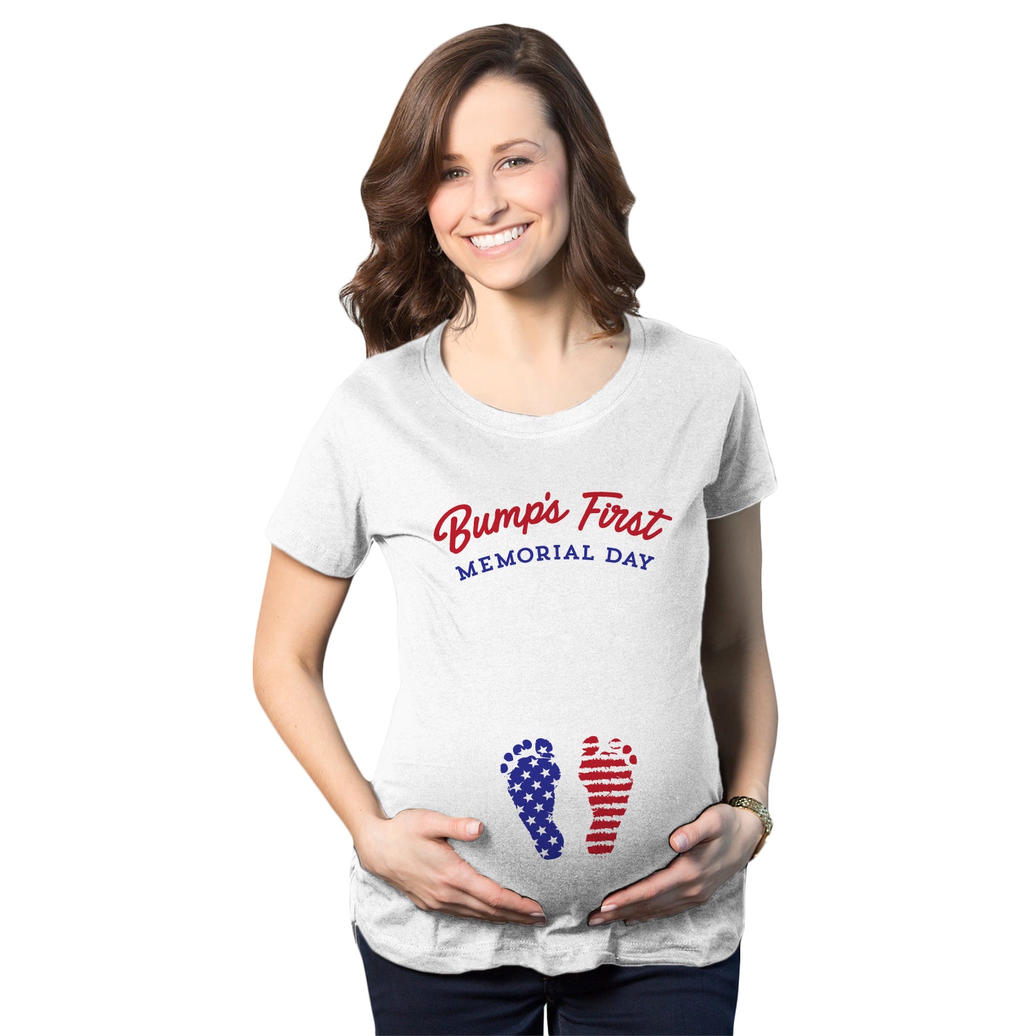 Funny White Bump's First Memorial Day Maternity T Shirt Nerdy Memorial Day Tee