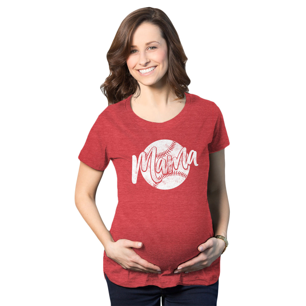 Funny Red Baseball Mama Maternity T Shirt Nerdy Mother&#39;s Day Baseball Tee