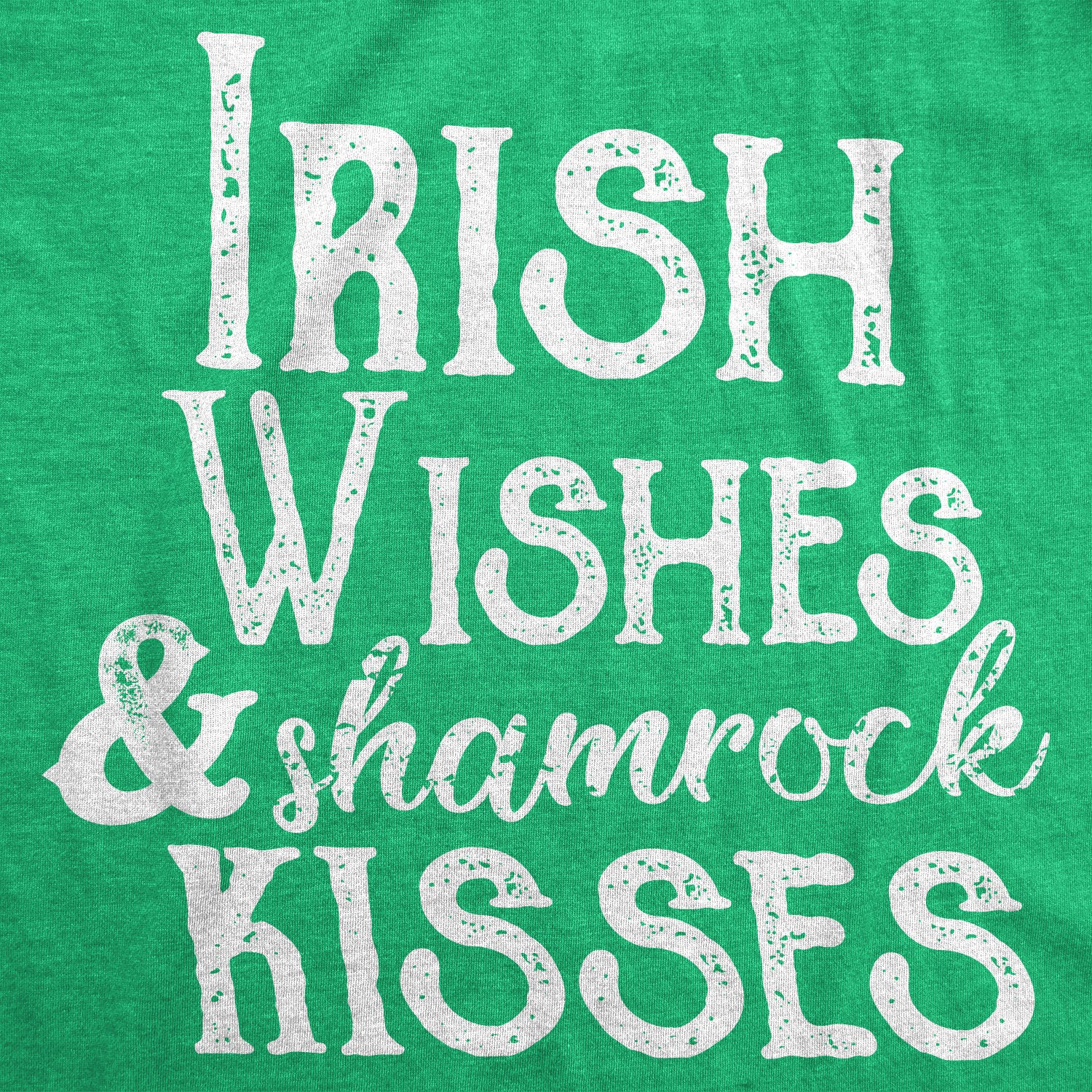 Funny Heather Green Irish Wishes And Shamrock Kisses Womens T Shirt Nerdy Saint Patrick's Day Beer Drinking Tee