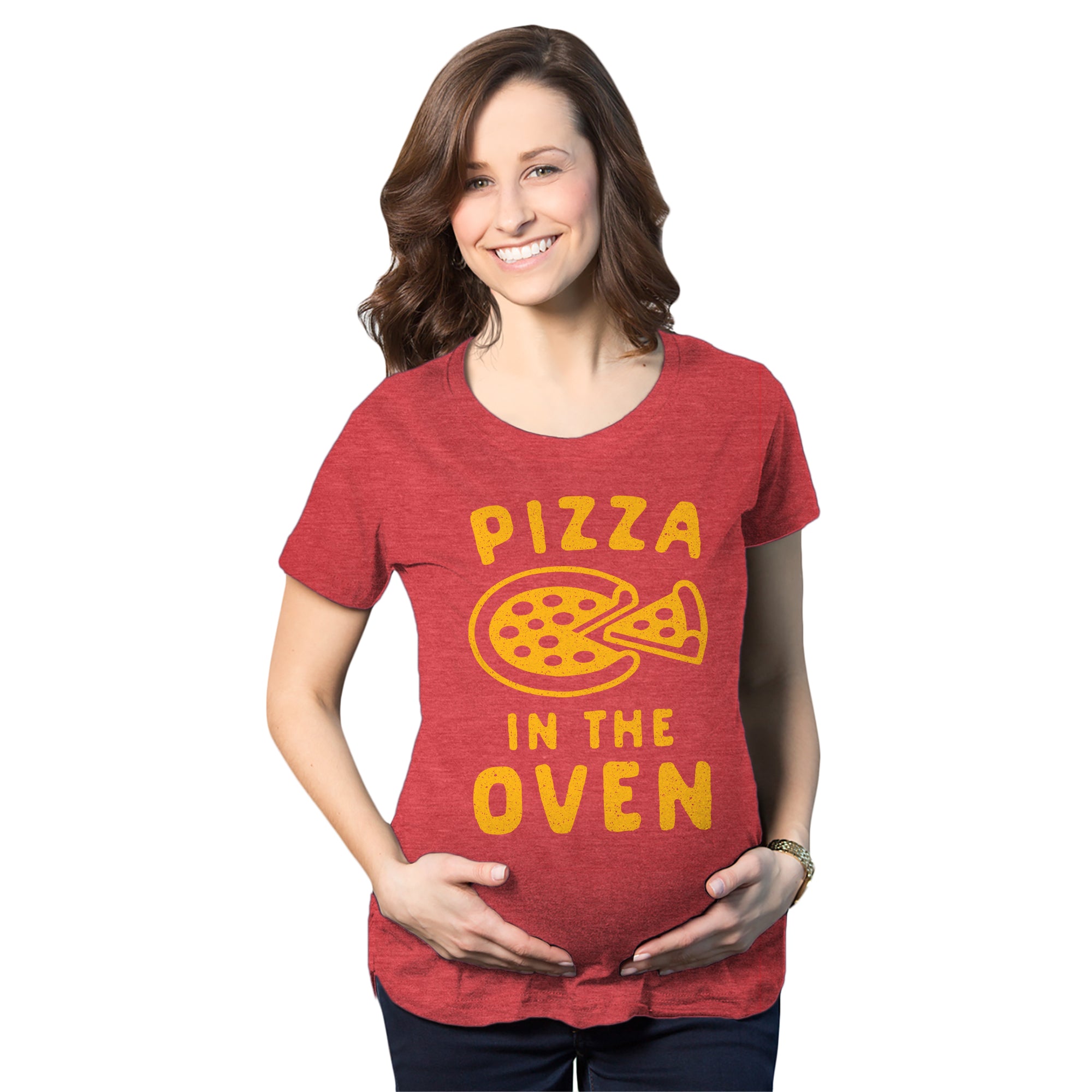 Funny Heather Red Pizza In The Oven Maternity T Shirt Nerdy Food Tee