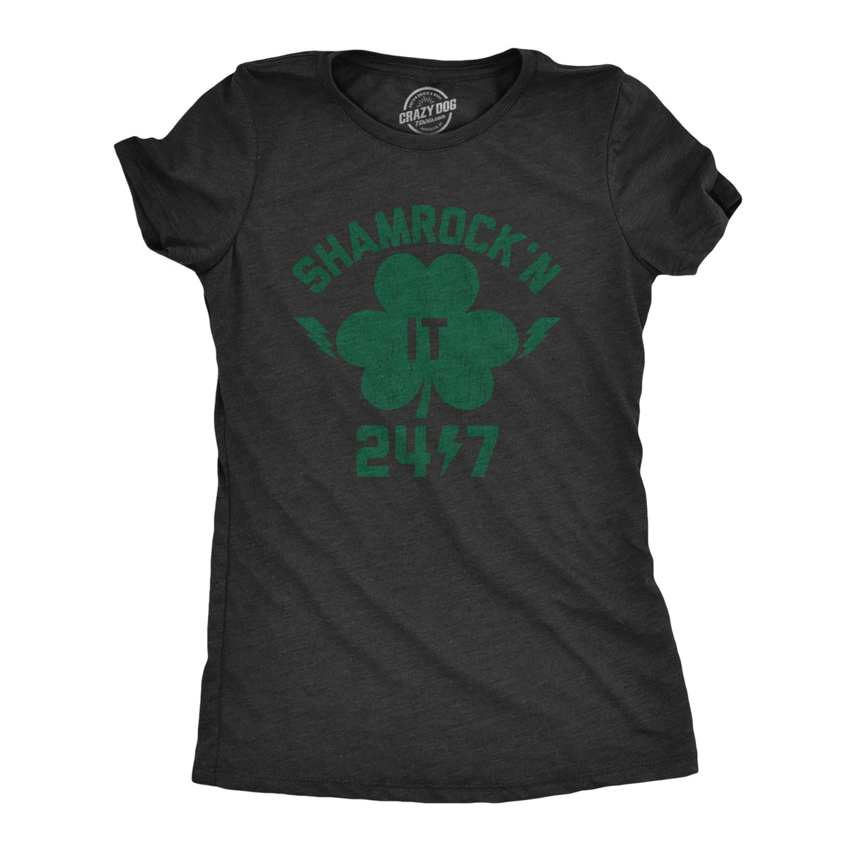 Funny Heather Black Shamrock&#39;n It 24/7 Womens T Shirt Nerdy Saint Patrick&#39;s Day Beer Tee