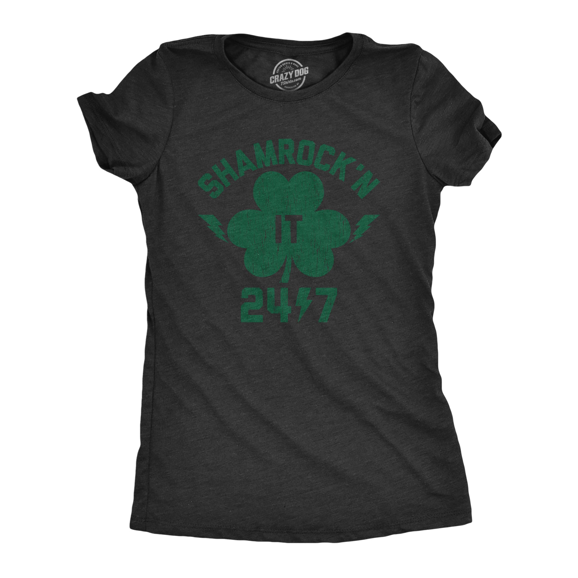 Funny Heather Black Shamrock'n It 24/7 Womens T Shirt Nerdy Saint Patrick's Day Beer Tee