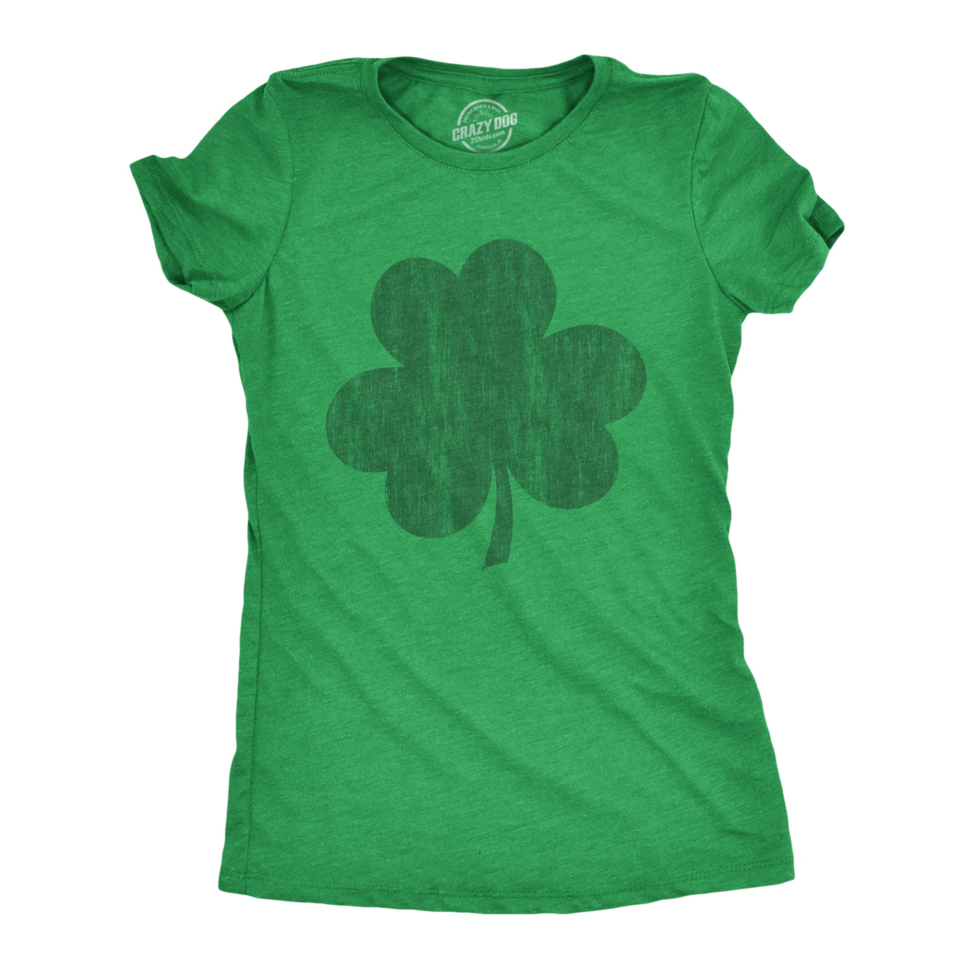 Funny Heather Green Distressed Clover Womens T Shirt Nerdy Saint Patrick's Day Retro Tee