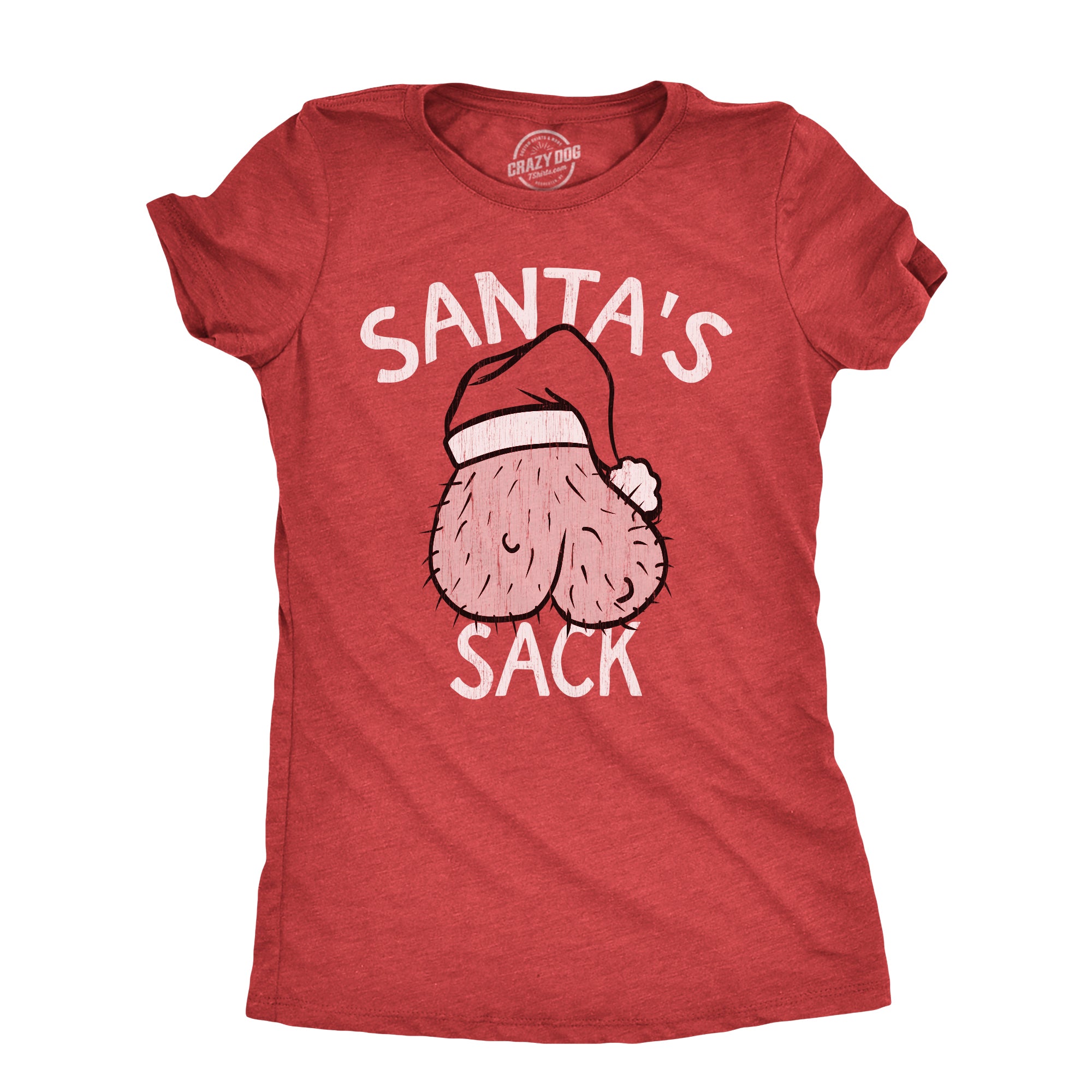 Funny Heather Red - SACK Santas Sack Womens T Shirt Nerdy Christmas Sex Tee
