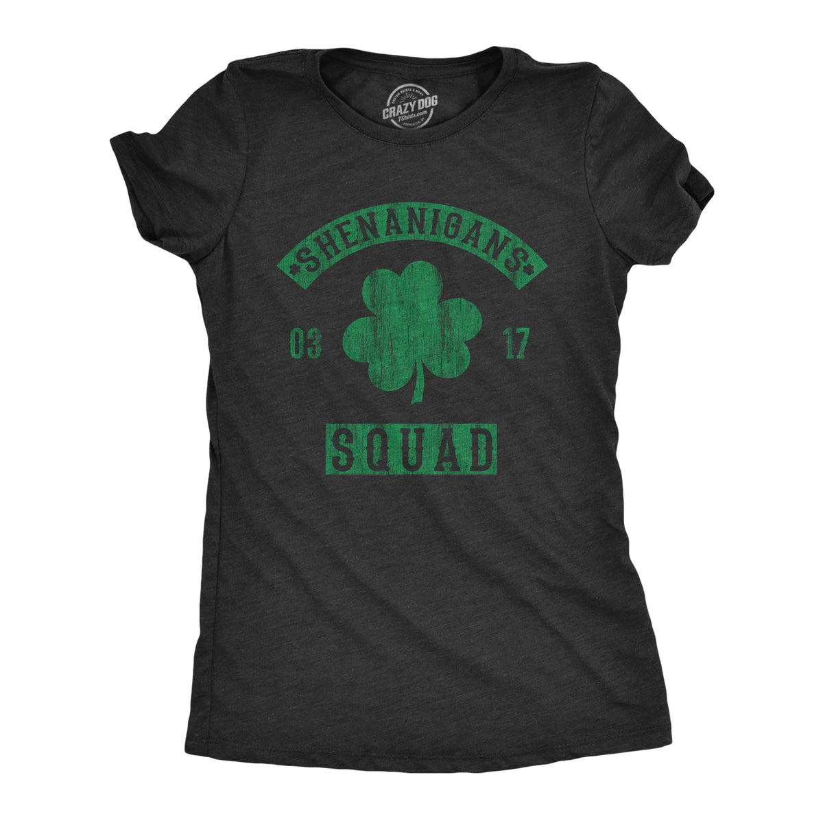 Funny Heather Black Shenanigans Squad Womens T Shirt Nerdy Saint Patrick&#39;s Day Drinking Tee