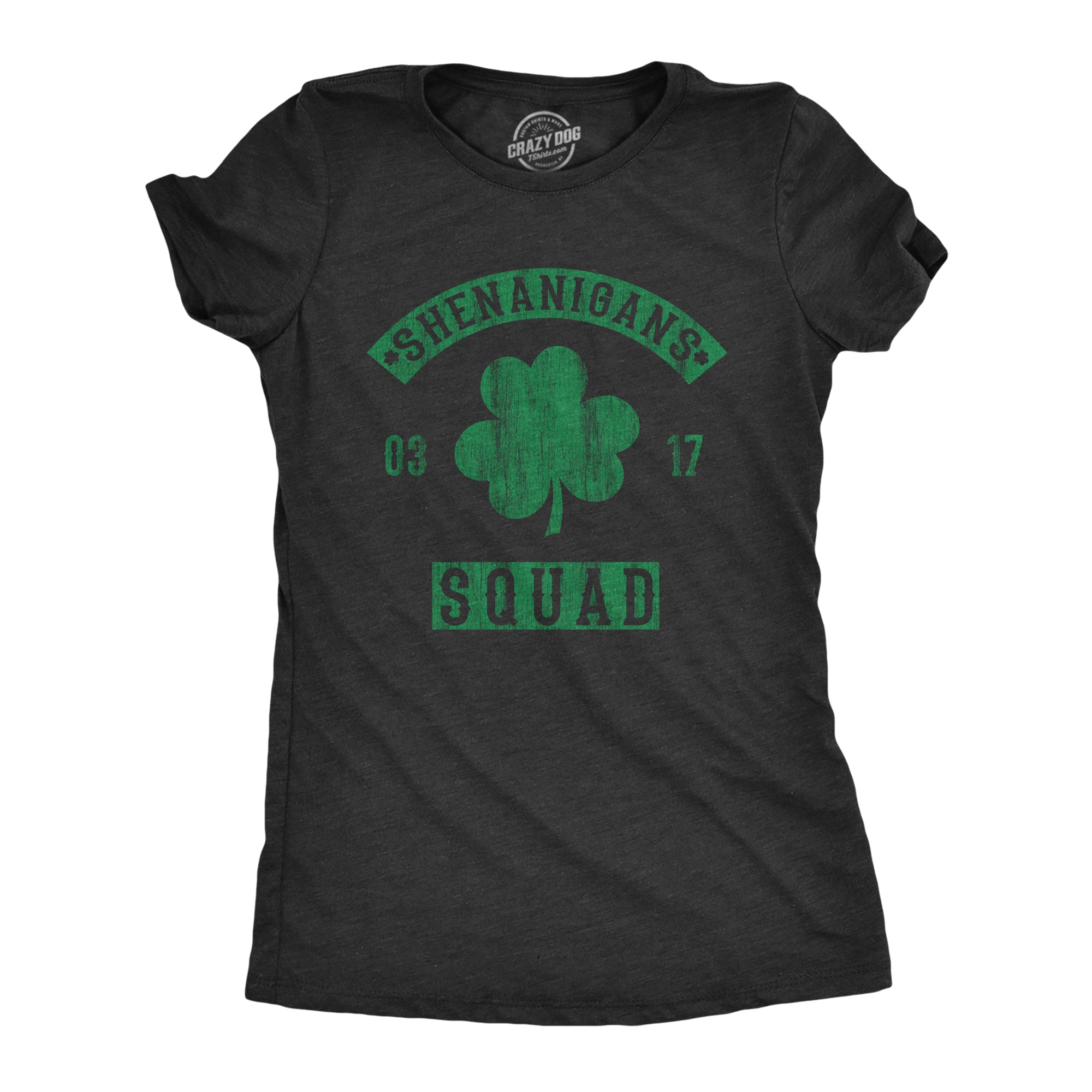 Funny Heather Black Shenanigans Squad Womens T Shirt Nerdy Saint Patrick's Day Drinking Tee