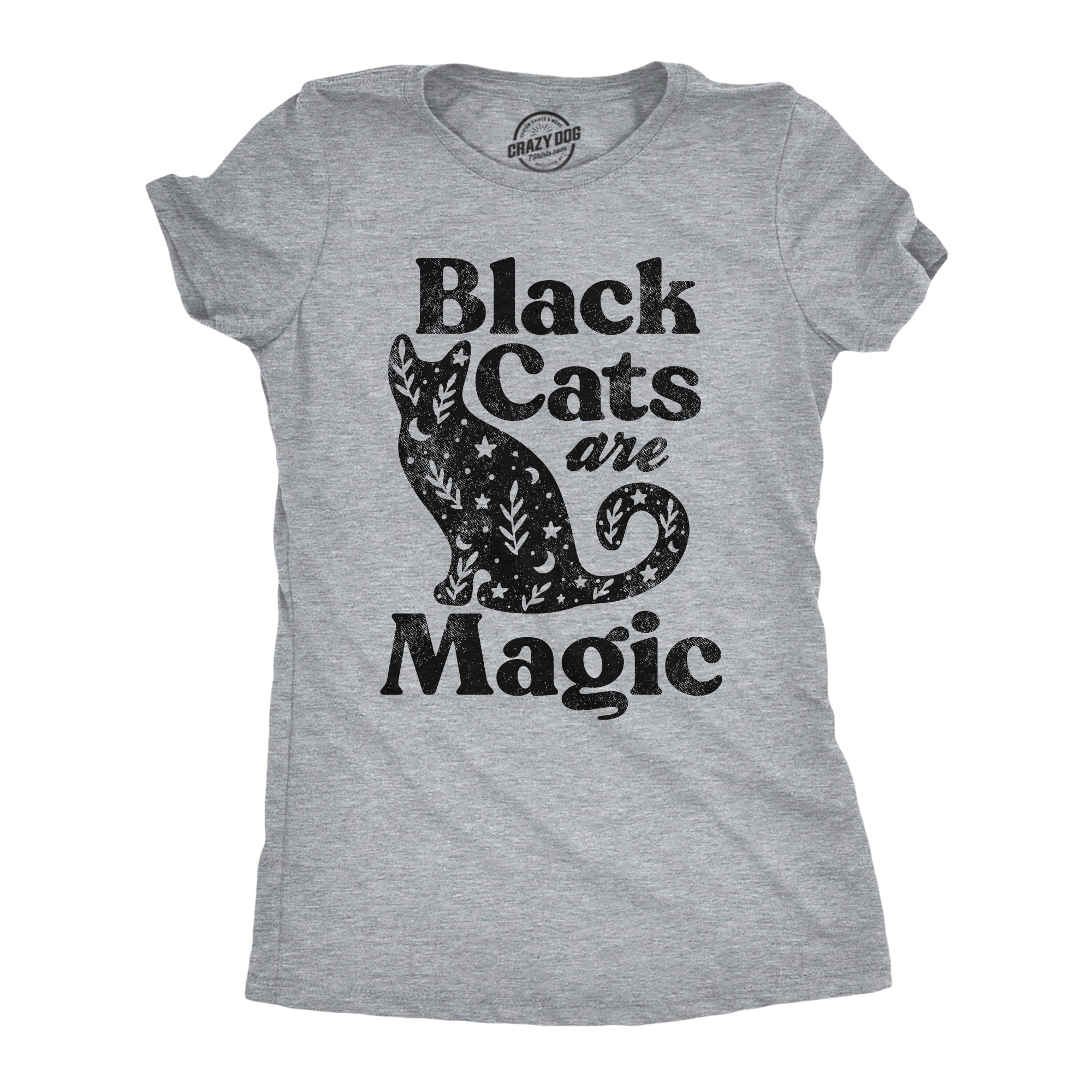 Funny Light Heather Grey Black Cats Are Magic Womens T Shirt Nerdy Halloween Cat Tee
