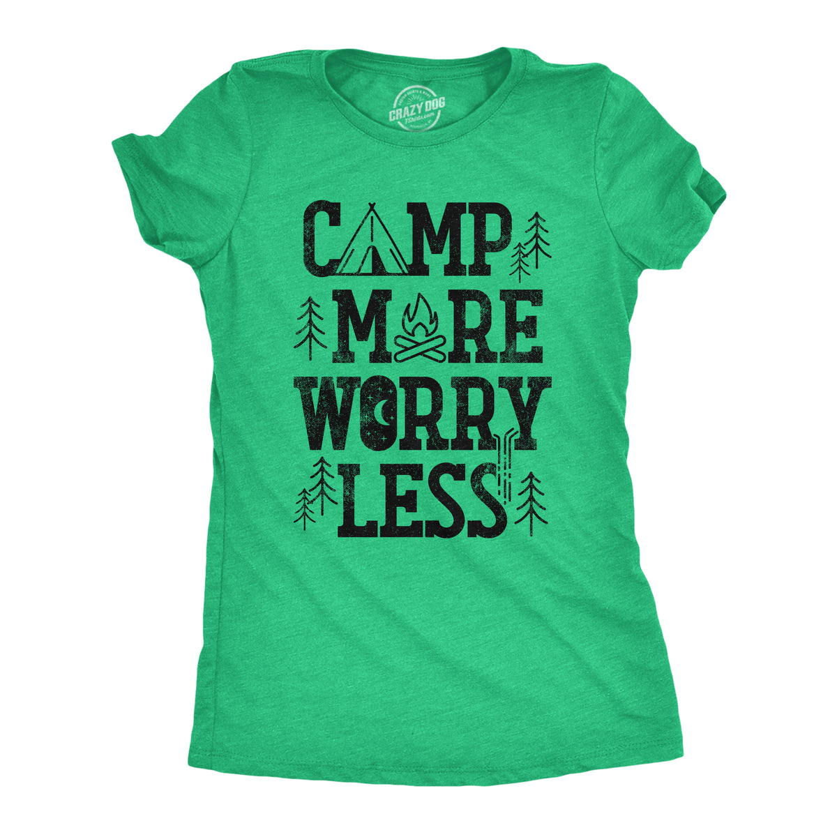 Funny Heather Green Camp More Worry Less Womens T Shirt Nerdy Camping Retro Tee