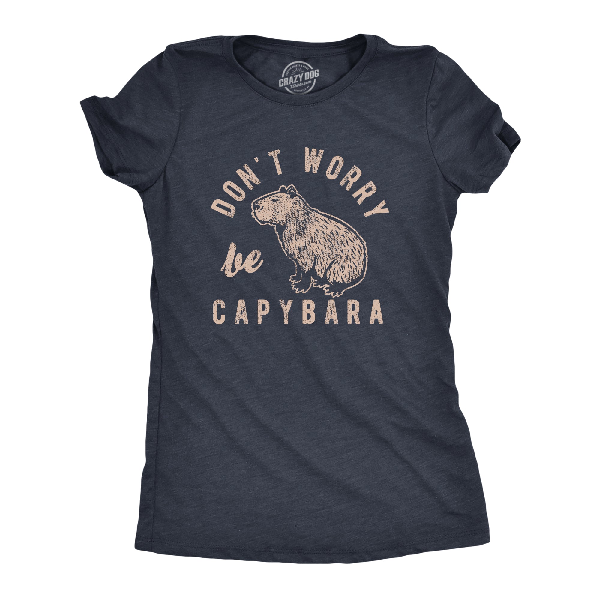 Funny Heather Navy Dont Worry Be Capybara Womens T Shirt Nerdy animal Tee