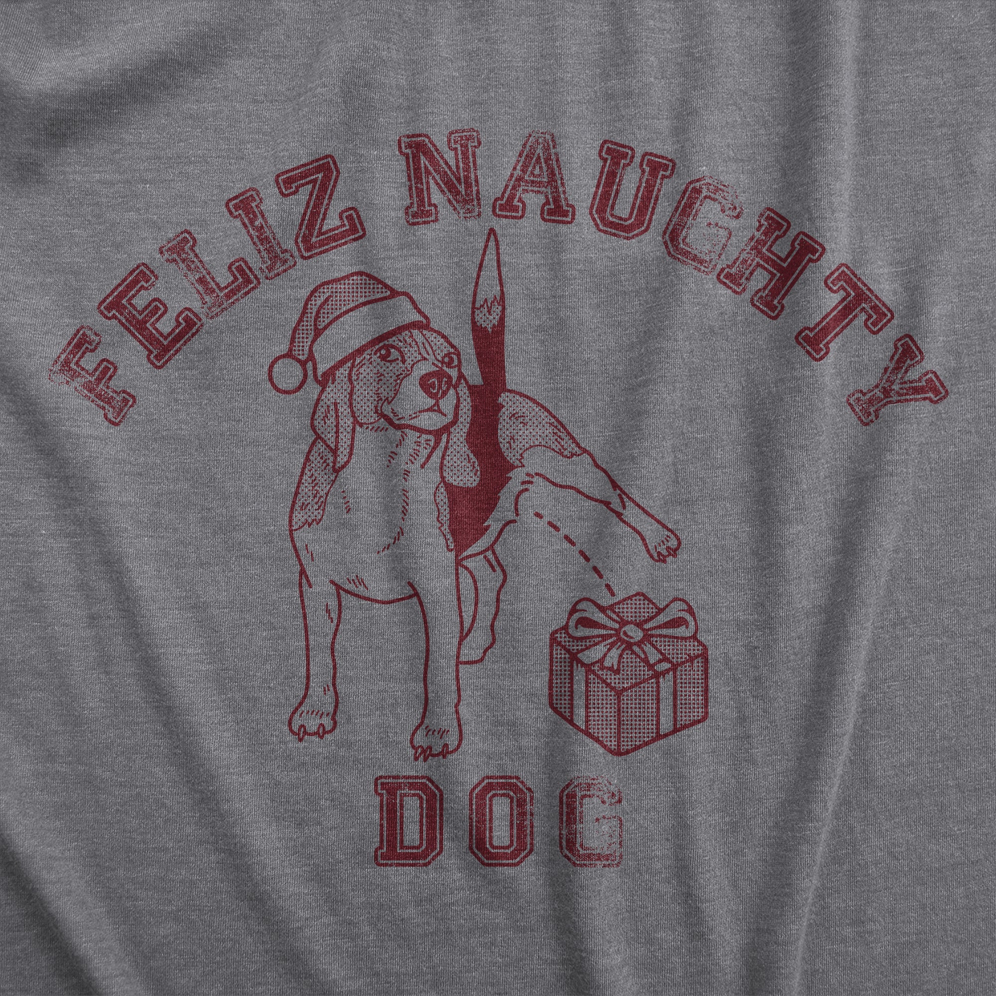 Funny Dark Heather Grey - NAUGHTY Feliz Naughty Dog Mens T Shirt Nerdy Christmas Dog Sarcastic Tee