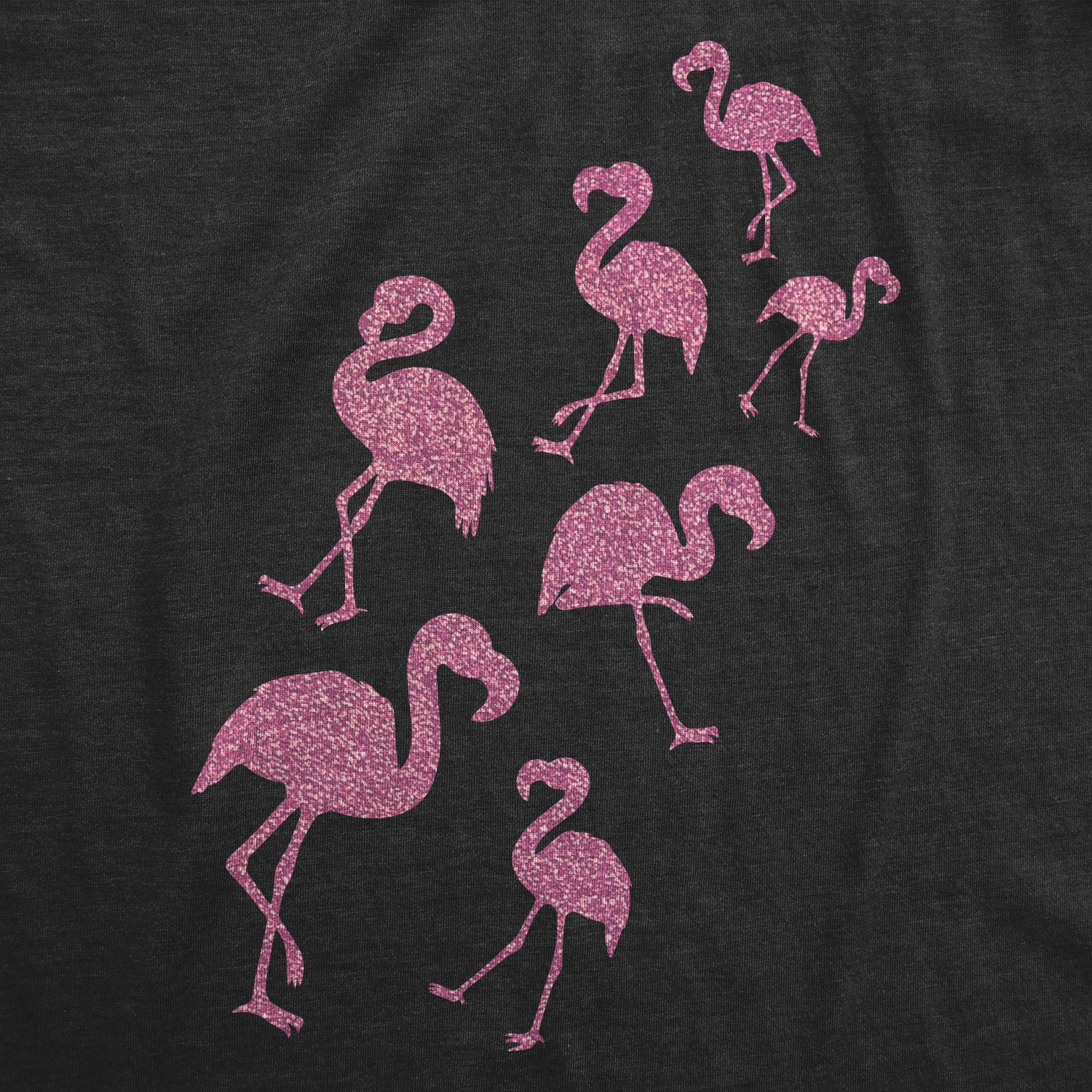 Funny Heather Black Glitter Flamingos Womens T Shirt Nerdy Animal Vacation Tee