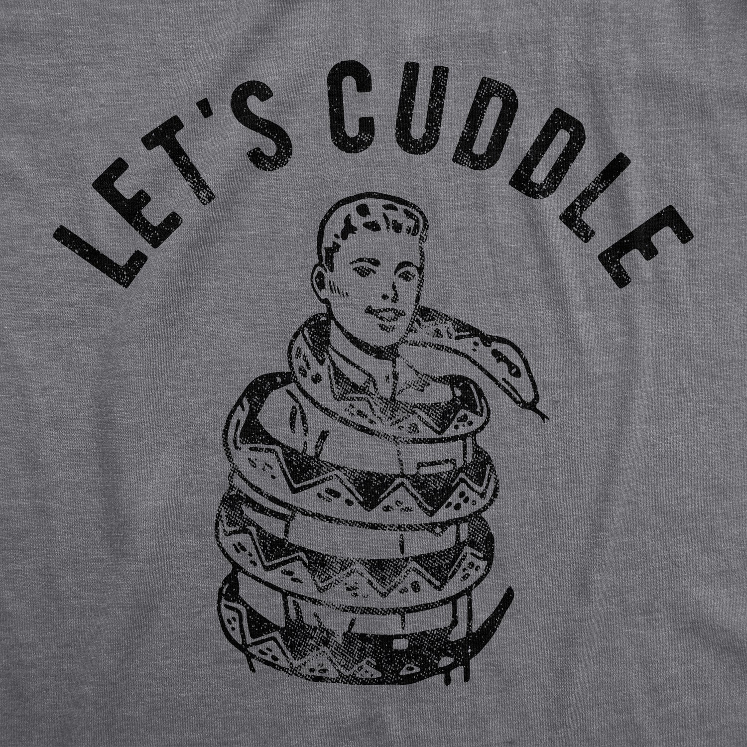 Funny Dark Heather Grey Lets Cuddle Snake Mens T Shirt Nerdy Valentine's Day Sarcastic Tee