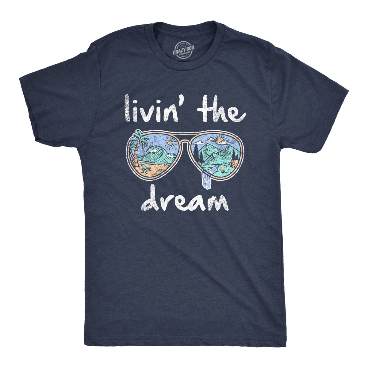 Funny Heather Navy Livin&#39; The Dream Mens T Shirt Nerdy Vacation Retro Tee