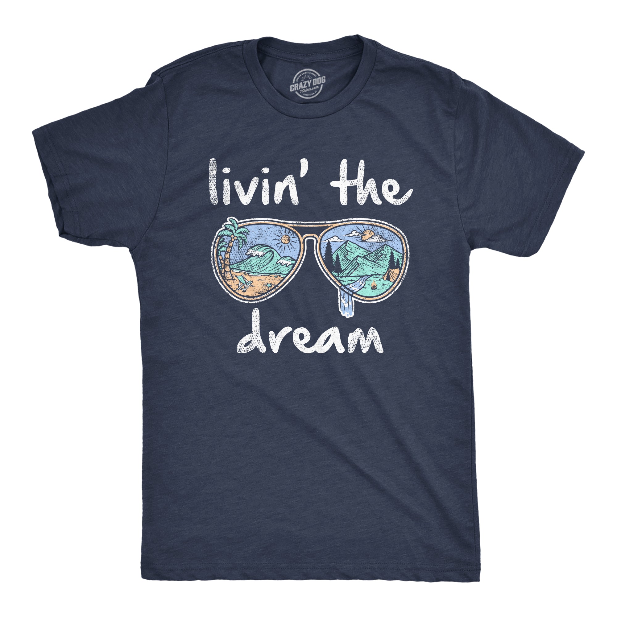 Funny Heather Navy Livin' The Dream Mens T Shirt Nerdy Vacation Retro Tee