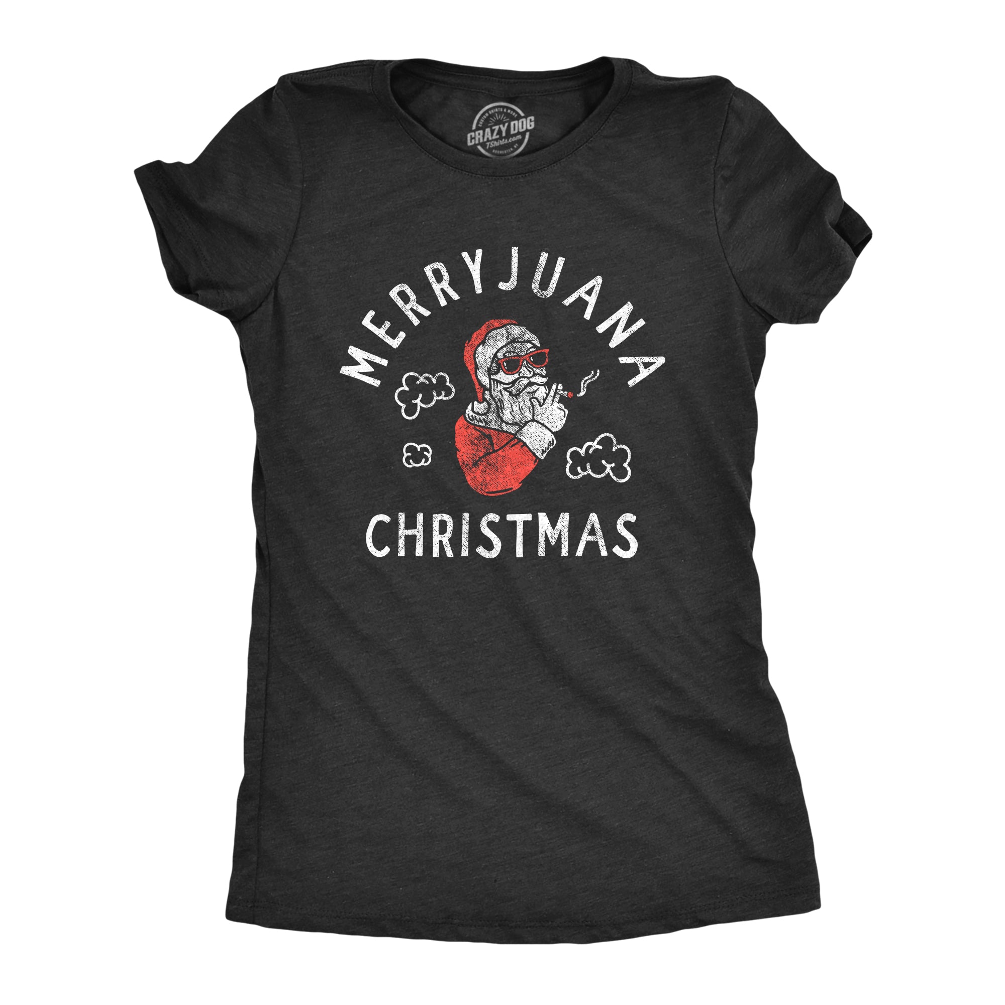 Funny Heather Black Merryjuana Christmas Womens T Shirt Nerdy Christmas 42 Tee