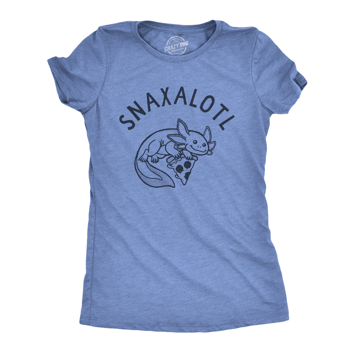 Funny Light Heather Blue Snaxalotl Womens T Shirt Nerdy animal food food Tee