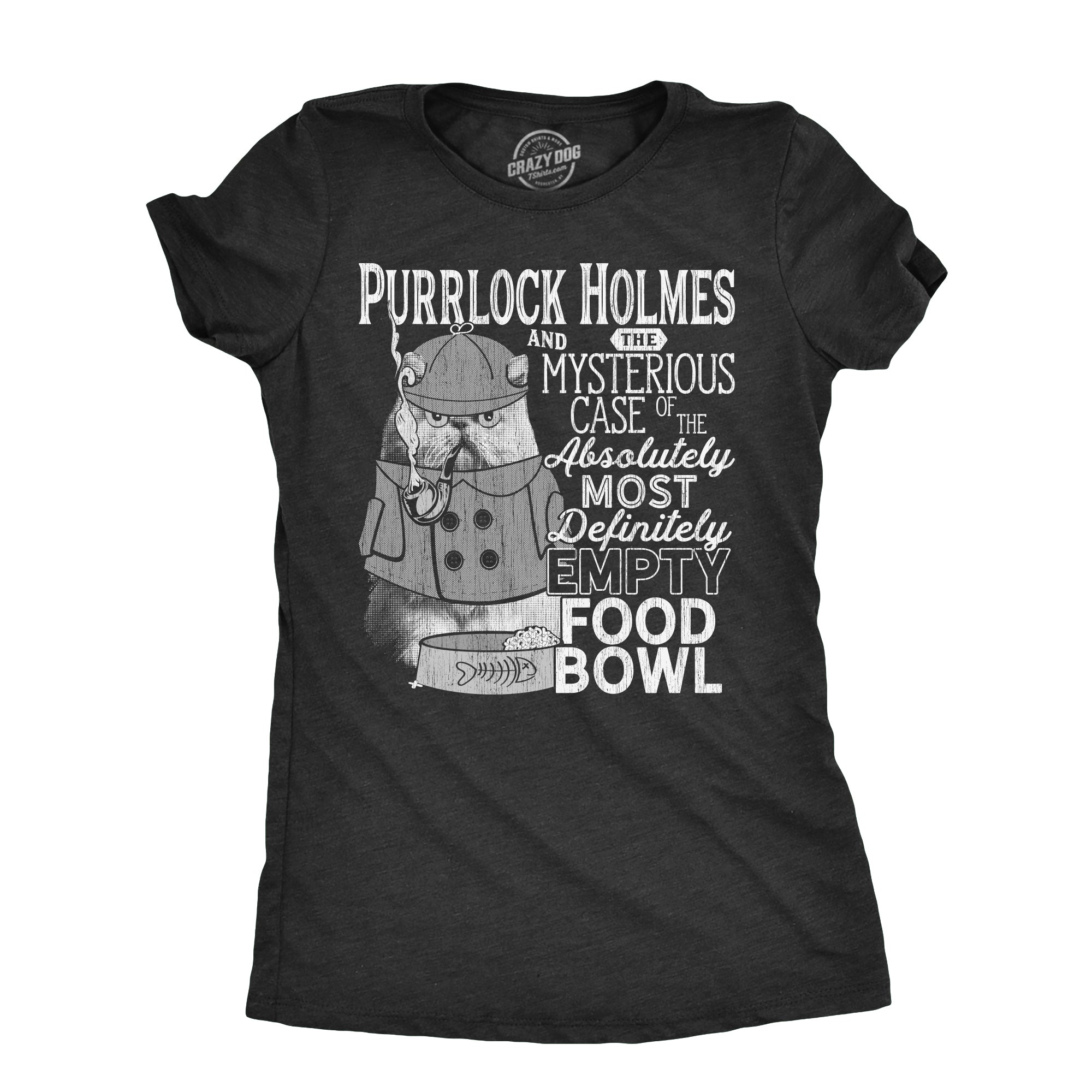 Funny Heather Black - PURRLOCK Purrlock Holmes Womens T Shirt Nerdy Cat Sarcastic Tee