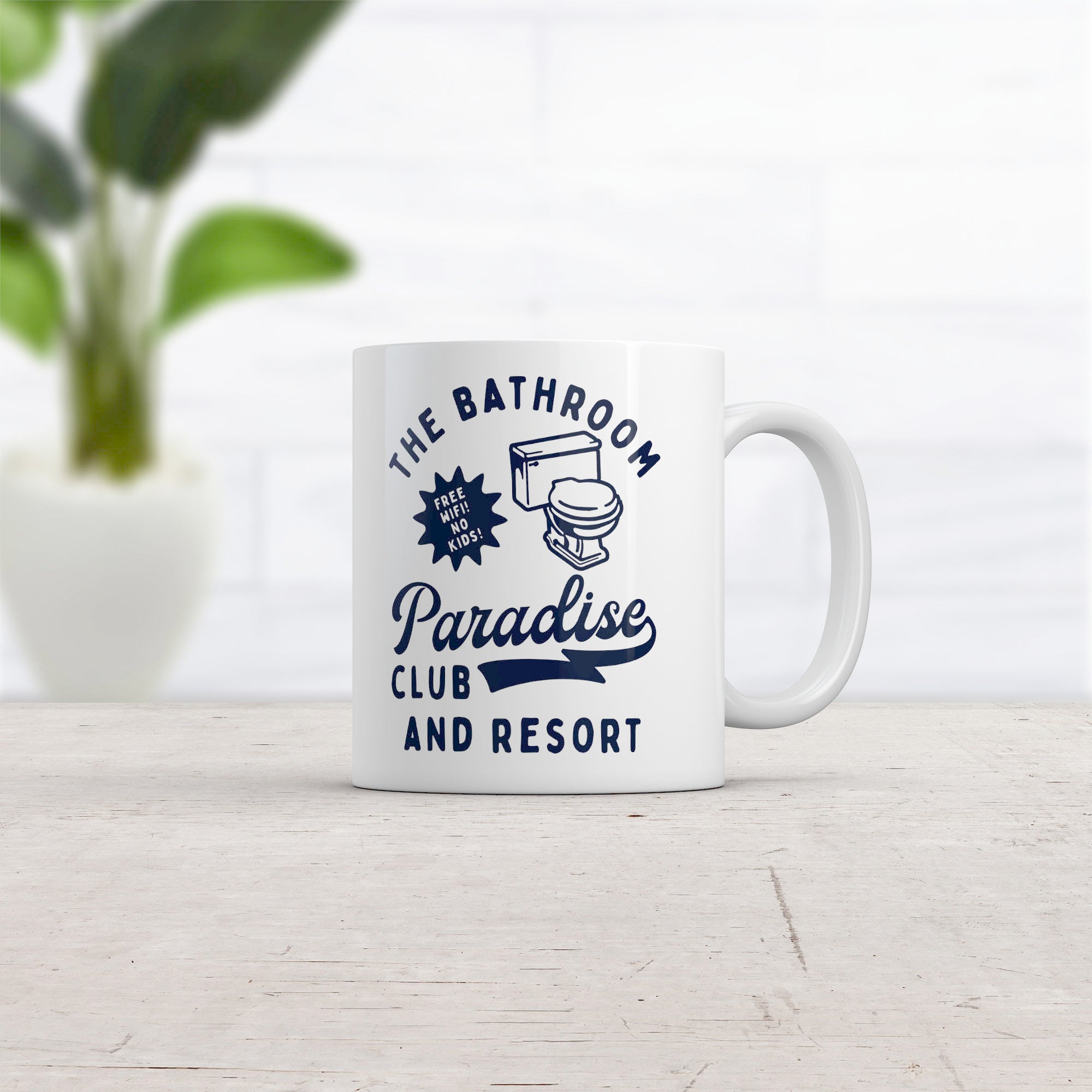 Funny White The Bathroom Paradise Club And Resort Coffee Mug Nerdy Toilet Sarcastic Tee
