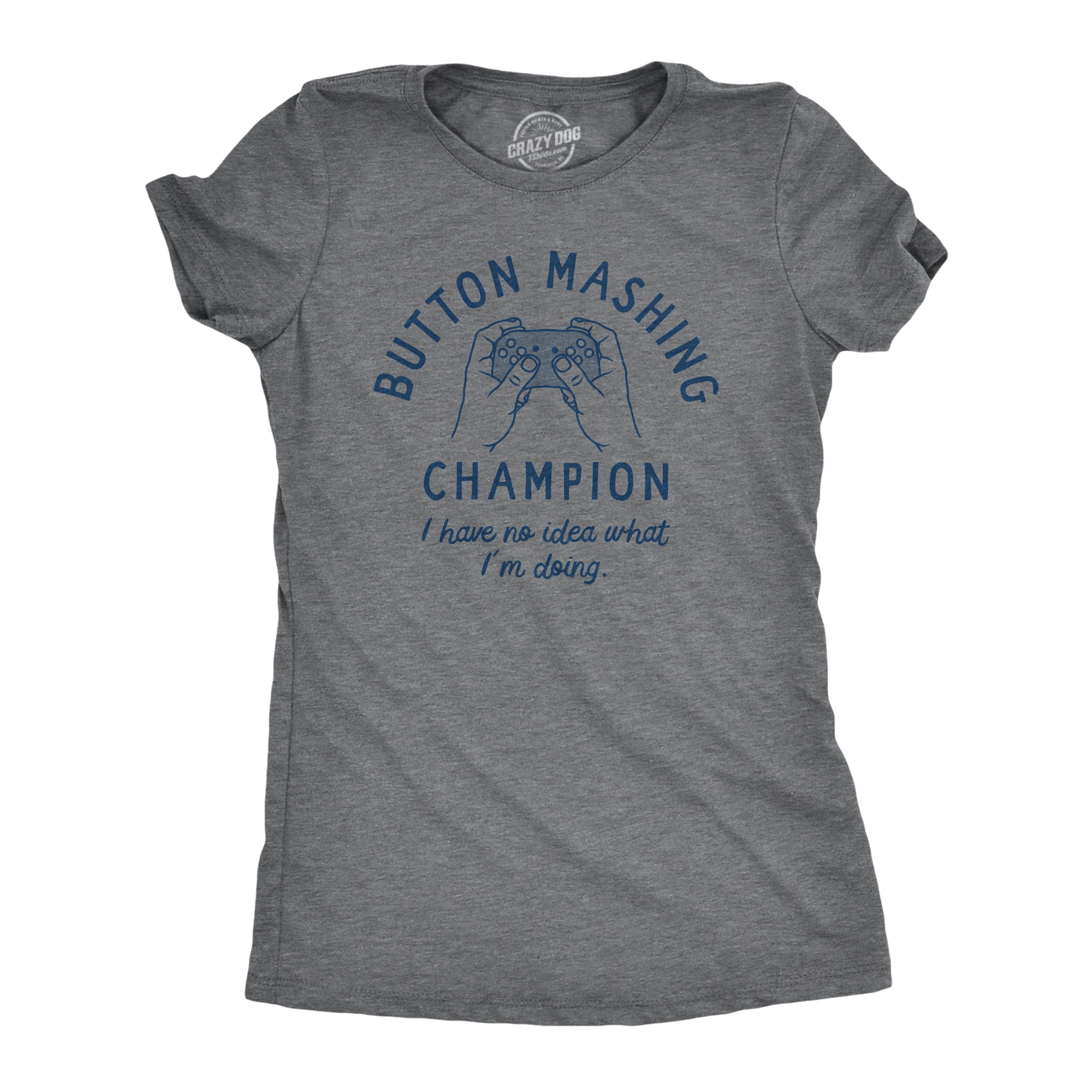 Funny Dark Heather Grey - BUTTON Button Mashing Champion Womens T Shirt Nerdy Video Games Sarcastic Tee