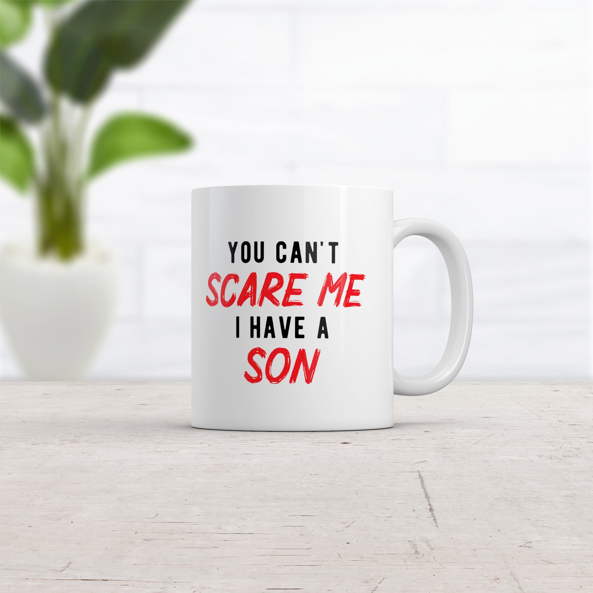Funny White You Cant Scare Me I Have A Son Coffee Mug Nerdy Sarcastic Tee