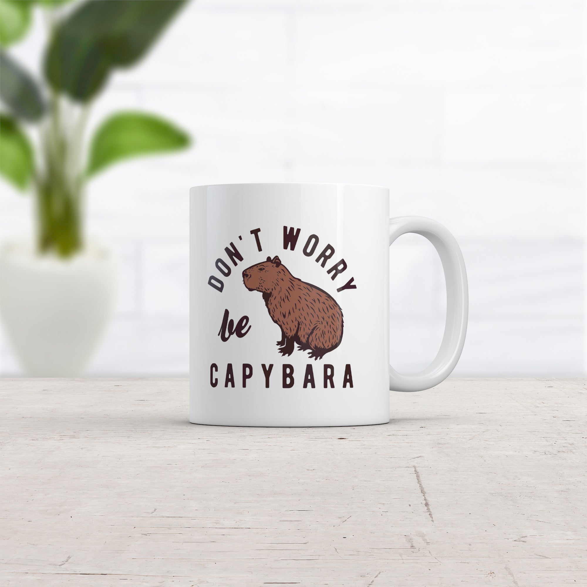 Funny White Dont Worry Be Capybara Coffee Mug Nerdy Animal Sarcastic Tee
