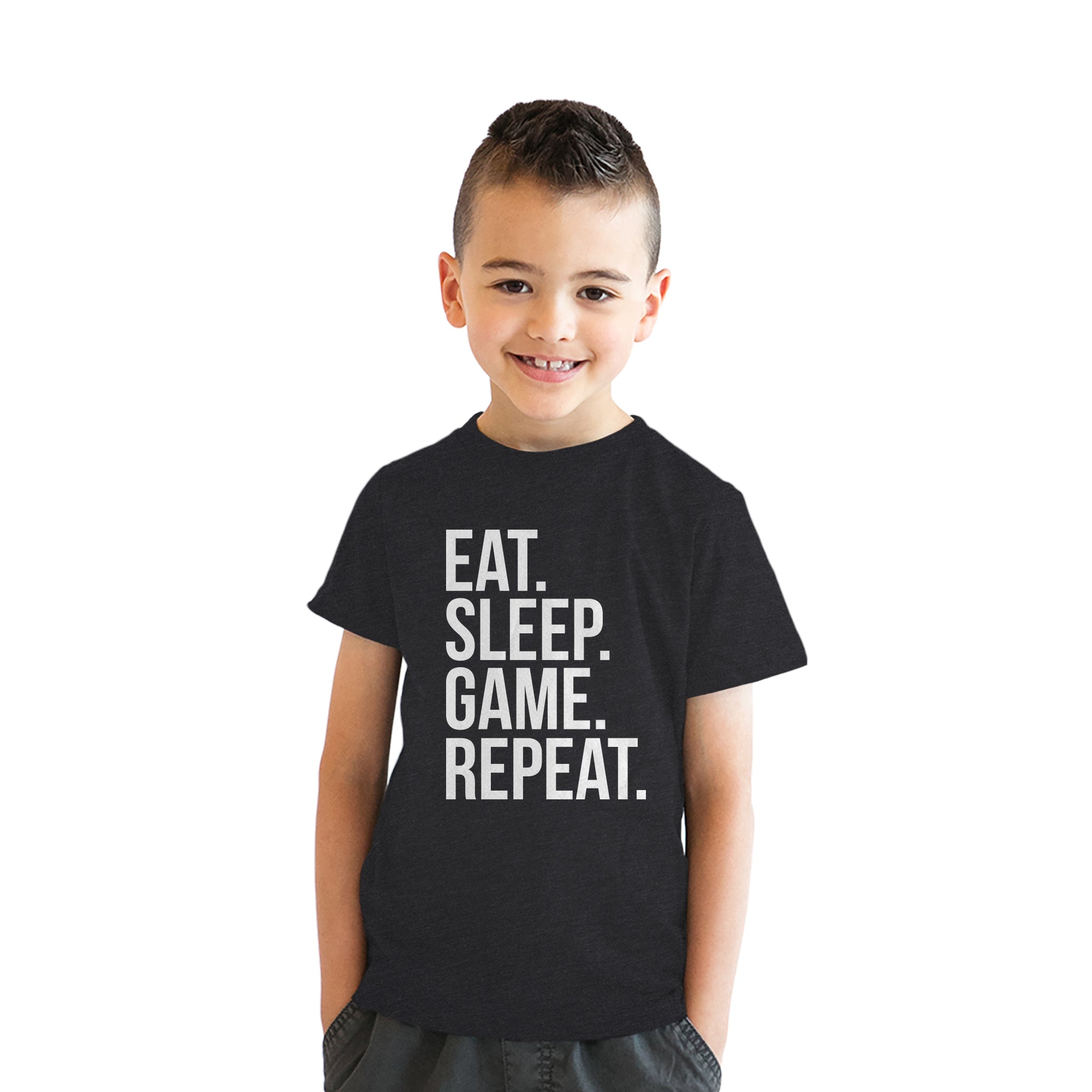 Funny Heather Black - GAME Eat Sleep Game Repeat Youth T Shirt Nerdy Nerdy Video Games Tee