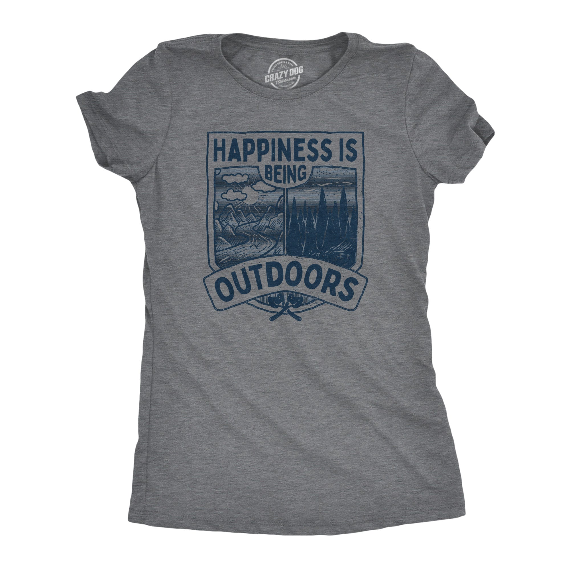 Funny Dark Heather Grey - OUTDOORS Hapiness Is Being Outdoors Womens T Shirt Nerdy Camping Tee
