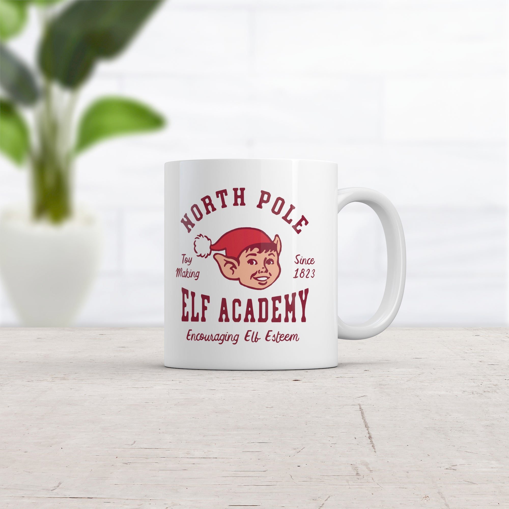 Funny White North Pole Elf Academy Coffee Mug Nerdy Christmas Tee