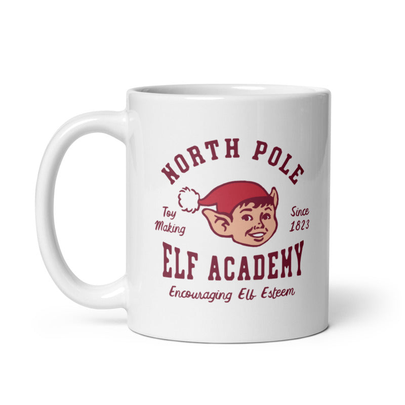 Funny White North Pole Elf Academy Coffee Mug Nerdy Christmas Tee