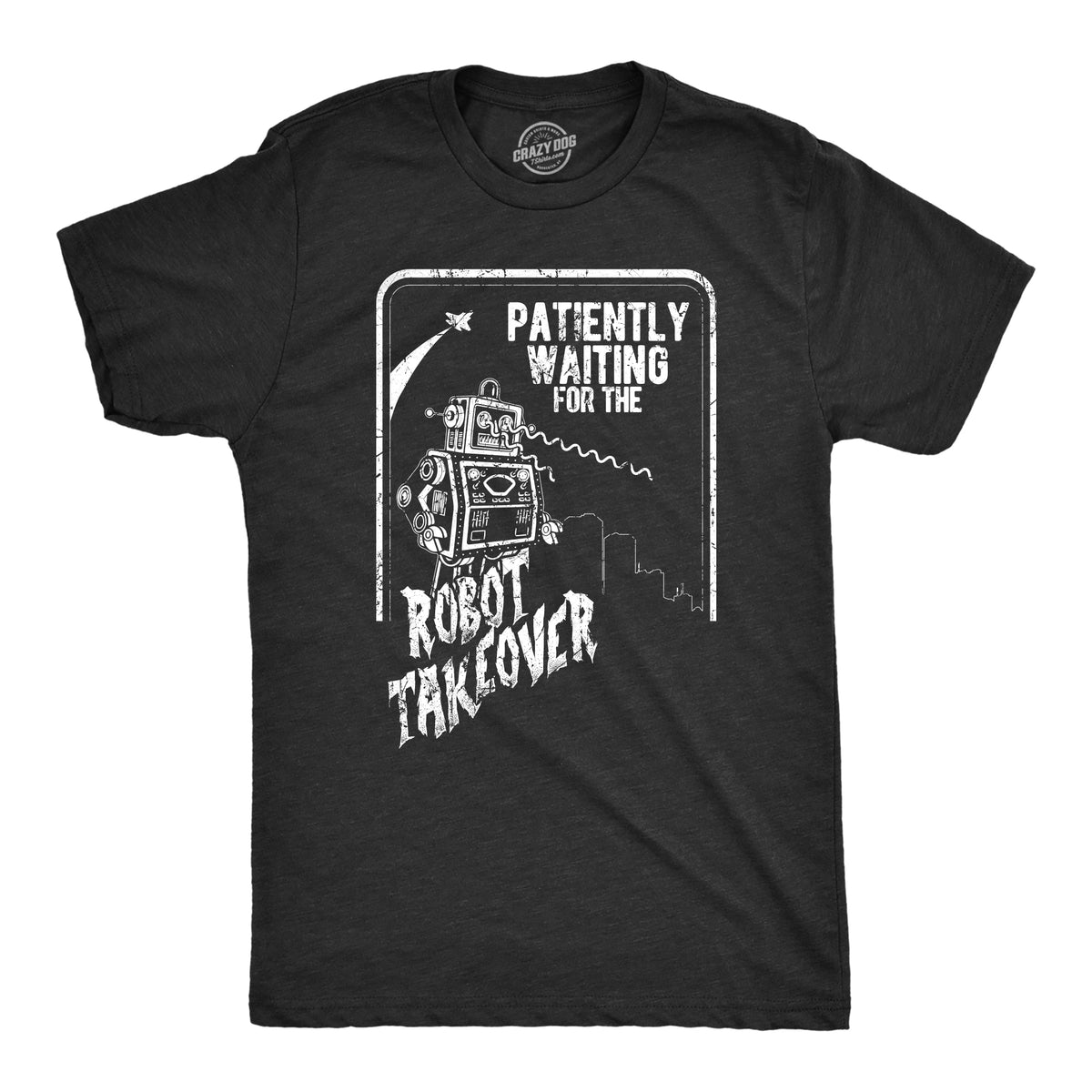 Funny Heather Black - ROBOT Patiently Waiting For The Robot Takeover Mens T Shirt Nerdy Sarcastic Tee