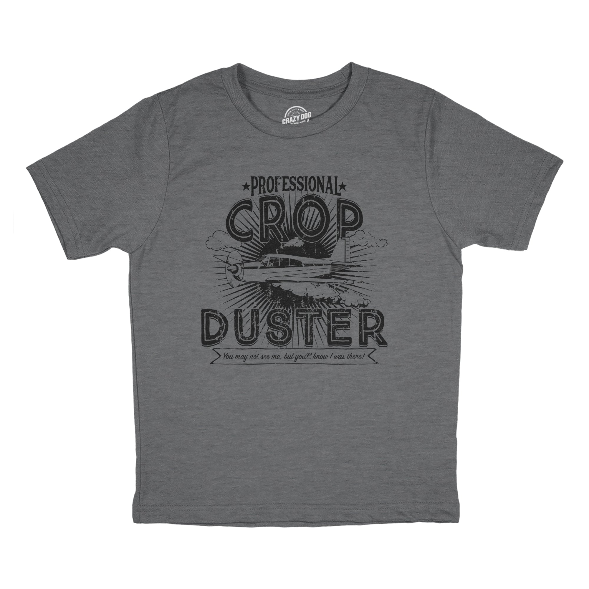 Funny Dark Heather Grey - DUSTER Professional Crop Duster Youth T Shirt Nerdy Toilet Sarcastic Tee