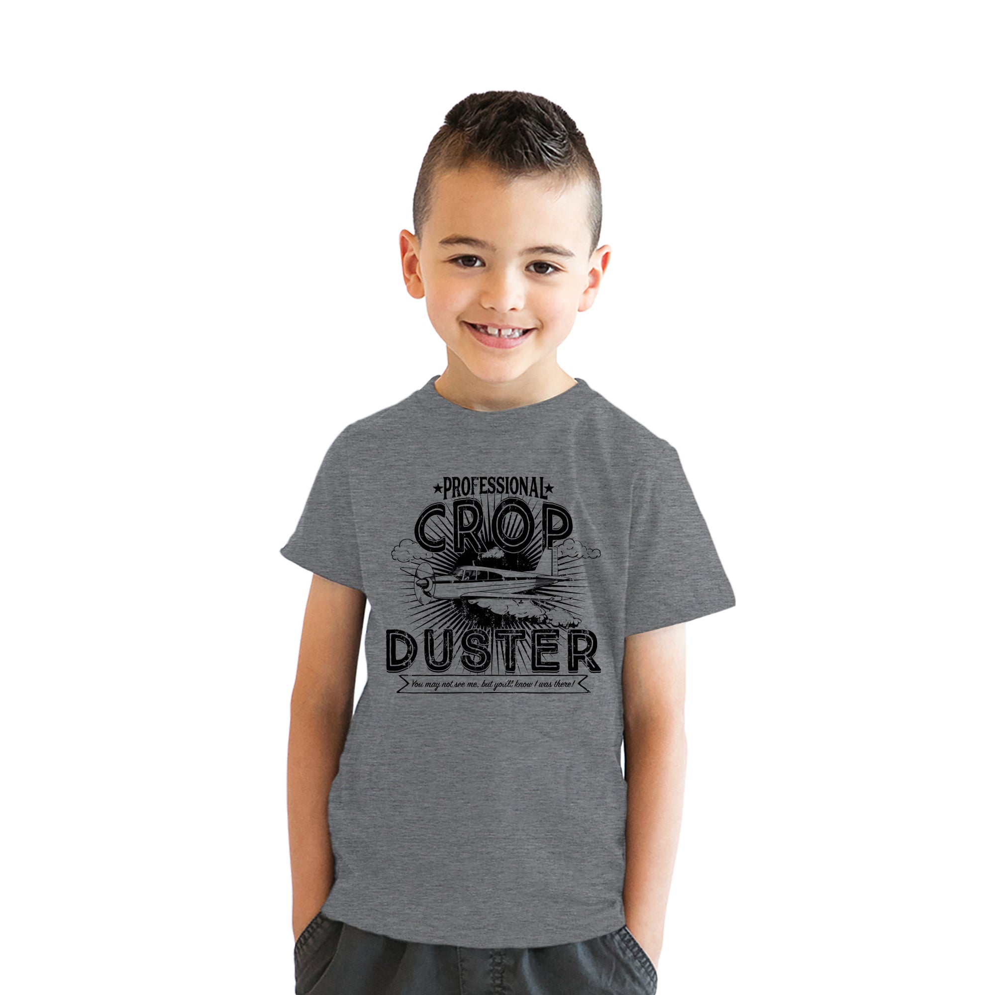 Funny Dark Heather Grey - DUSTER Professional Crop Duster Youth T Shirt Nerdy Toilet Sarcastic Tee