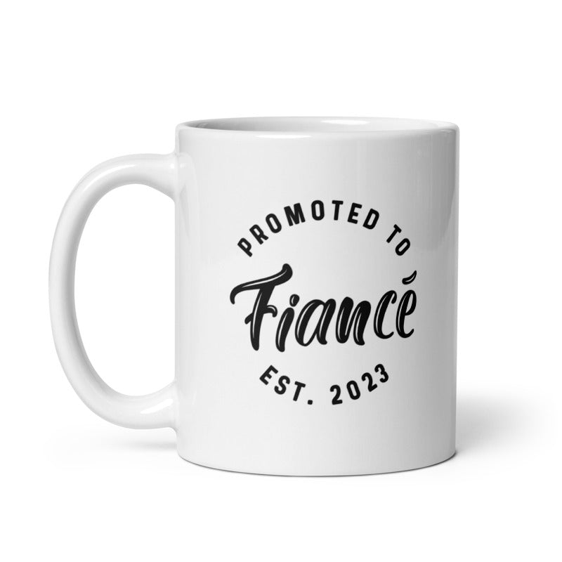 Funny White Promoted To Fiance 2023 Coffee Mug Nerdy Wedding Tee