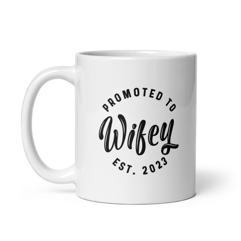 Funny White Promoted To Wifey 2023 Coffee Mug Nerdy Wedding Tee